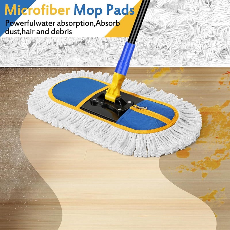 SOBONNE 16 Inch Commercial Dust Mop Replacement Heads, 2 Pack Heavy Duty Industrial Cotton Mop Refill Pads Washable for Hardwood Vinyl Laminate Floors Kitchen Warehouse Courtyard Cleaning,Blue - Image 2
